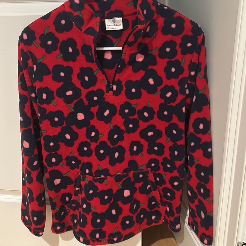 BRAND NEW Hanna Anderson Girls Size 14 Fleece Jacket Red With Flowers